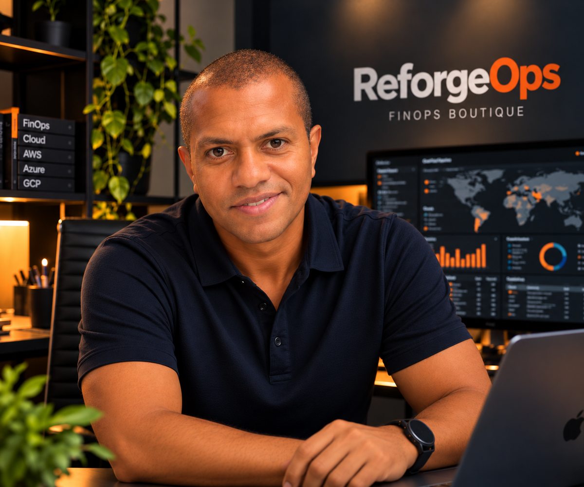 Luiz Valentino, fundador da ReforgeOps, em ambiente de trabalho FinOps